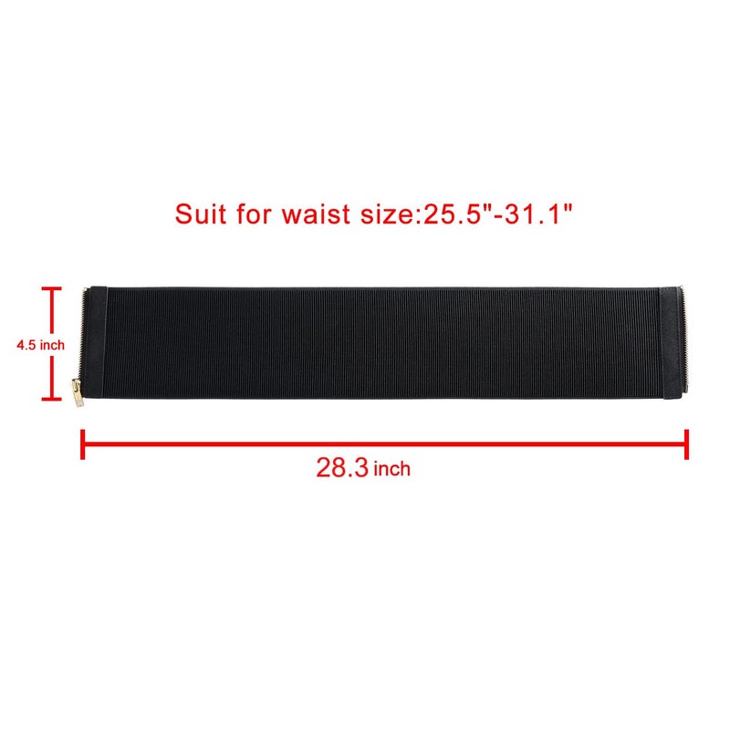 Ayliss Women Wide Elastic Waist Cinch Stretch Fashion Waistband Retro Dress Vintage Belt with Zipper Lady (Fit Waist 25.59"-31.10", Black) - Image 3